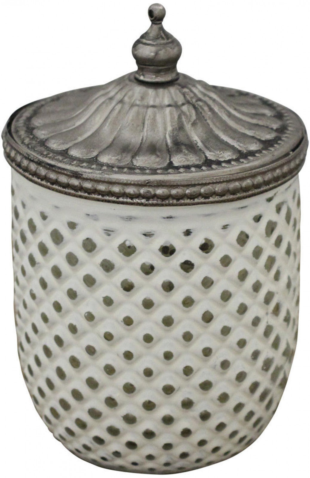 White Glass Candle with Silver Lid