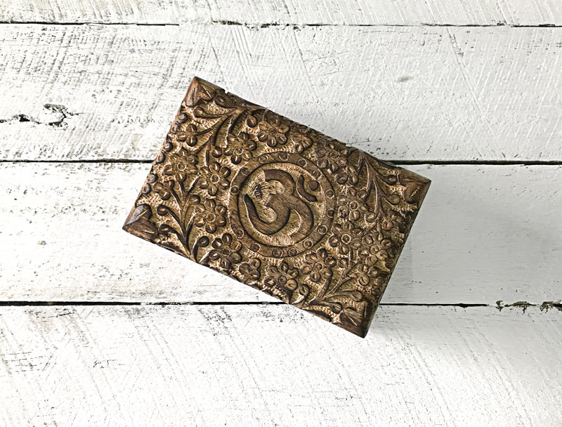 Mango Wood Carved Box - OM