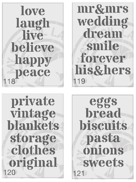 My Stencil Lady Stencil Pack of 4 Large (Sheet Size 210x295mm) Stencil 118 Chalk Painting Stencils Australia