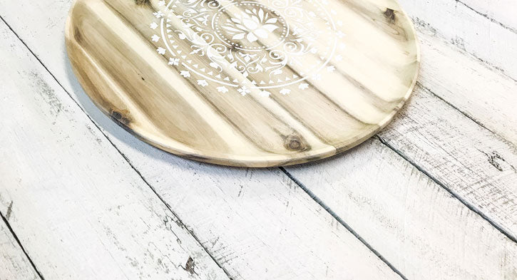 Lotus (White) Mandala Wooden Serving Tray