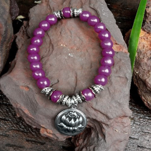 Crystal Bracelet – Purple Magnesite & Lotus Charm