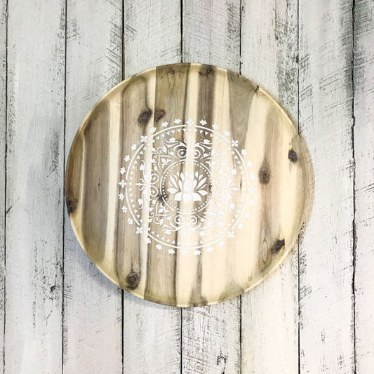 Lotus (White) Mandala Wooden Serving Tray