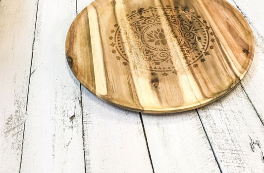 Lotus Mandala Wooden Serving Tray